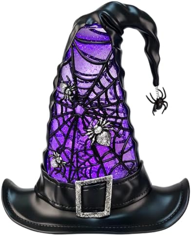 Halloween Snow Globe Lighted Witch Hat Decor Purple LED Glitter Water Globe by MXwcy