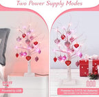 Valentines Day Lighted Birch Trees, 2 Pack with Hanging Heart Ornaments - Image 2