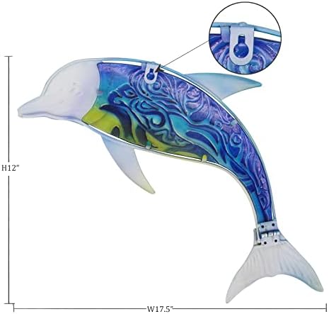 John's Studio Dolphin Wall Decor Outdoor Metal FIsh Sea Hanging Art Glass Sculptures Home Ocean Theme Decorations for Living Room, Bedroom, Yard, Fence and Patio - 17.5 Inches - Image 3