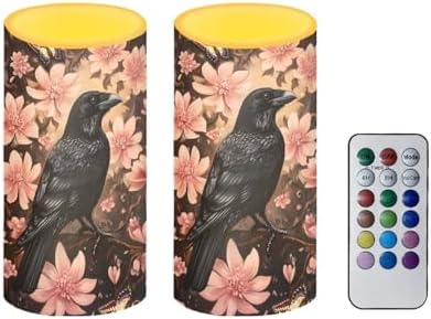 Crow Flameless Candles 2 Pack 6 x 3 inch Battery Operated Candles with Multicolor Timer Remote Control LED Fake Candles for Warm Light Dinner Table Home Decor - Image 2