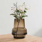Relexome Amber Glass Vase Bud Flower Vase with Modern Design, Brown Wide Mouth Decorative Vase Gift for Home Decor, Living Room, Dining Table, Entryway, Shelf, Wedding, Office, 7.3 Inch (Amber) by Relexome