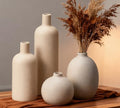 Ceramic Vase Set of 4, Classic Beige White Matte Vases Home Decorations for Table Shelf Office Centerpieces Decor by VASETOPIA
