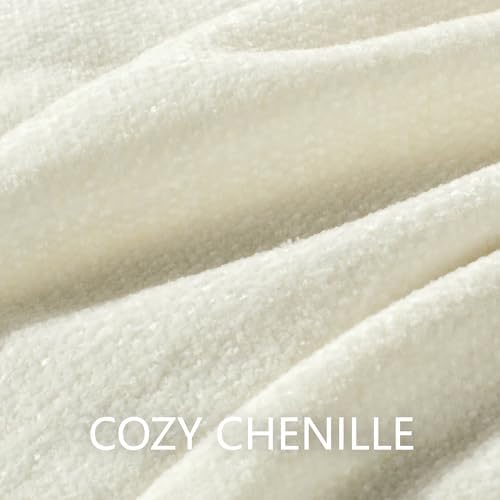 Chenille Throw Blanket for Couch 50" x 60", Ivory White - Image 6