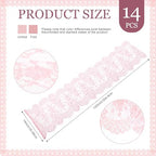 14 Pcs Rose Pink Lace Table Runner 14 x 120 Inch Wedding Romantic Floral Table Cloths Embroidered Runner Decorations for Bridal Shower Birthday Party - Image 2