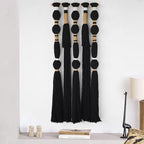 Macrame Wall Hanging Black Spherical Tassel Geometric Wall Art 15.7"W*39"L - Image 3