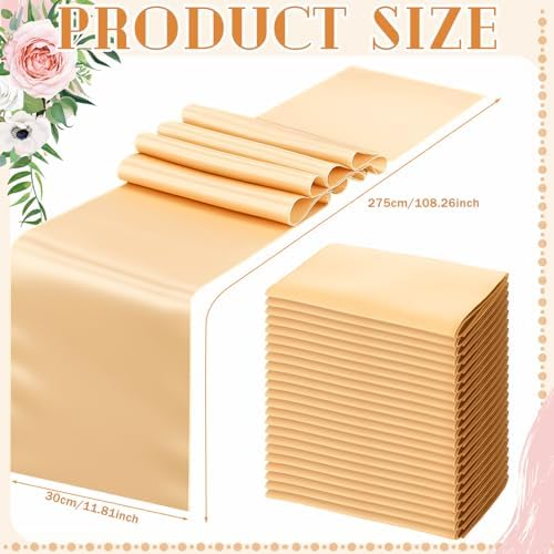 Bencailor 24 Pcs Champagne Satin Table Runners Bulk, 12 x 108 Inch - Image 3