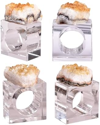 Citrine Cluster Napkin Rings Glass Base Dining Table Decor by AMOYSTONE%C2%AE