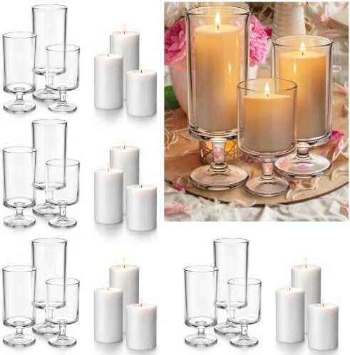 Conelist 24 Pcs White Pillar Candles with Clear Glass Hurricane Holders by Conelist