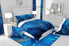 Ombre Blue Marble Bedding Set King, Black And Blue Marble Comforter Set for Boys Girls Teens Adult, Abstract Ocean Wave Fluid Duvet Set with Golden Sequins, Modern Aesthetic Liquid Quilted Comforter - Image 7