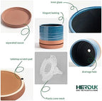 HERDUK 6 Inch Plant Pots, Ceramic Planter Pot with Drainage Hole & Saucer, Indoor/Outdoor Cylinder Round Planter Pot, Aqua Blue & Terracotta Red - Image 4