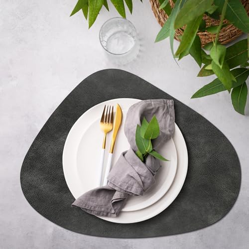 ADRIMER Placemats, Heat Resistant Round Placemats Set of 12 Washable 13 x 17 Inch, Waterproof Table Mats Wipeable for Kitchen, Dining Room Table Christmas Decor, Dark Grey - Image 5