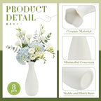 Qinyoung 8 Set White Ceramic Vases for Flowers, 8'' Small Vase, Stylish - Image 3