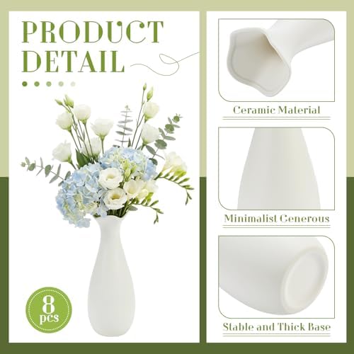 Qinyoung 8 Set White Ceramic Vases for Flowers, 8'' Small Vase, Stylish - Image 3