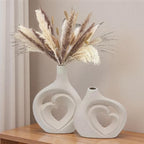 Cream White Ceramic Heart Shaped Vases Set of 2 by KKgoubzHomeFurnishing