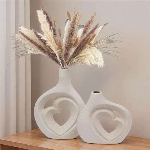 Cream White Ceramic Heart Shaped Vases Set of 2 by KKgoubzHomeFurnishing