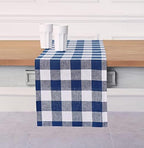 Solino Home 100% Pure Linen Table Runner, 14 x 120 in, Blue and White Check by SolinoHome