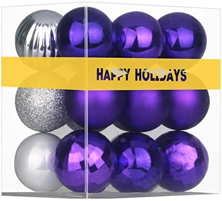 Purple & Silver 2.5" Christmas Balls Christmas Tree Decoration Ornaments Shatterproof Hanging Balls for Birthday Halloween Holiday Wedding Decorations Set of 18pcs by GameXcel