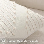 Mecatny Boho Outdoor Throw Pillow Covers 18x18 Set of 2 Beige & Cream White - Image 3