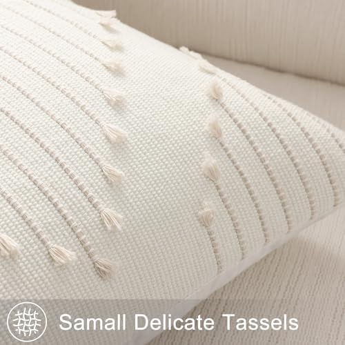 Mecatny Boho Outdoor Throw Pillow Covers 12x20 Set of 2 Beige & Cream White - Image 3