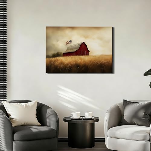 ZERILYN Ship Next Day-Patriotic Red Barn Canvas Wall Art, American Flag Farmhouse Decor, Independence Day Home Decoration, Rustic Country Wall Hanging, 4th of July Prints Poster - Image 7