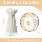 Honeydak Set of 3 Ceramic Taper Candle Holder Cream White, Matte Fluted - Image 4