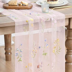 Artoid Mode 6PC Wildflower Floral Light Pink Gauze Embroidery Table Runner 120 Inch 10FT, Tulle Seasonal Spring Kitchen Dining Table Decor for Home Party by ArtoidMode