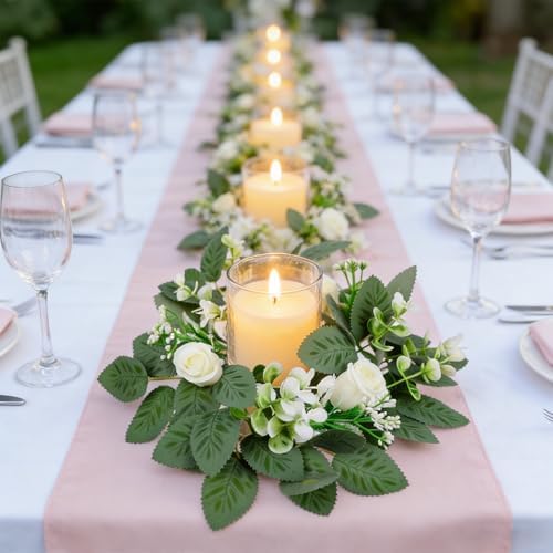 10PCS Wedding Rose Candle Rings Artificial Floral Eucalyptus Leaves Wreaths - Image 6