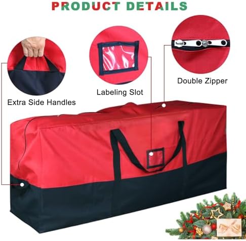 Christmas Tree Storage Bag, 9 ft, 600D Oxford, RED & BLACK - Image 4