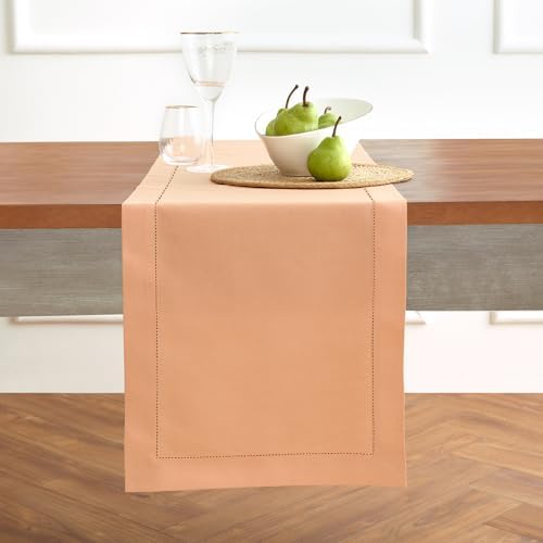 Solino Home Cotton Linen Dining Table Runner Peach Hemstitch, 14 x 72 in by SolinoHome