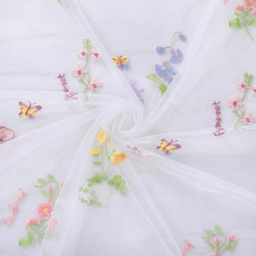 QueenDream 10FT Wildflower Floral Table Runner with Embroidery White Gauze Vintage Flower Runner for Baby Shower Garden Party Decorations 3 Packs - Image 5