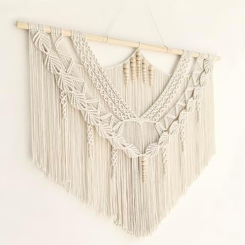 Achart Macrame Wall Hanging Large- Boho Wall Decor- large wall art- Wall Decor Living Room- Macrame Tapestry Boho Decor for Bedroom (Leaf &Wood Bead) - Image 4