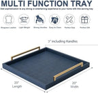 Large Navy Blue Decorative Tray for Ottoman,Stylish Rectangle Coffee Table Tray with Handles,Versatile Serving Tray for Living Room and Home Decor - Image 3