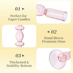 Hewory Valentines Pink Candle Holders Set, 3 PCS Glass Candlestick Holders - Image 5