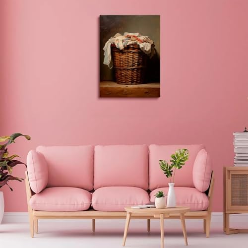 Laundry Room Oil Painting,Rustic Home Decor,Vintage Laundry Basket Wall Art,Vintage Laundry Artwork,Laundry Day Print,Farmhouse Decor,Cottage Core Art,Antique Laundry Painting 24x36inch Unframed - Image 3