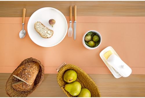 Solino Home Cotton Linen Dining Table Runner Peach Hemstitch, 14 x 108 in - Image 3