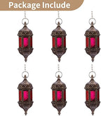 6 Pcs Hanging Hexagon Decorative Moroccan Candle Lantern Holders, Handmade Hanging Tea Light Holder in Bronze Metal & Red & Purple Glass Gift & Decor Items - Image 6