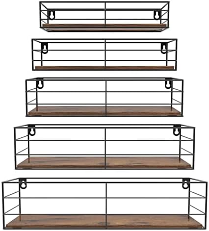 CRUGLA Floating Wall Shelves Set of 5, Wall Mounted Bathroom Shelves, Hanging Storage Shelf for Bathroom, Kitchen, Bedroom, Living Room by CRUGLA