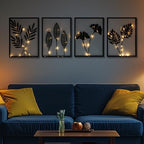 4 PCS Black Metal Wall Decor Framed with LED Lights, 16x11 Line DéCor by qxsxkjMetalWallArt