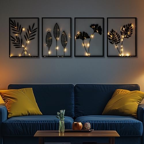 4 PCS Black Metal Wall Decor Framed with LED Lights, 16x11 Line DéCor by qxsxkjMetalWallArt