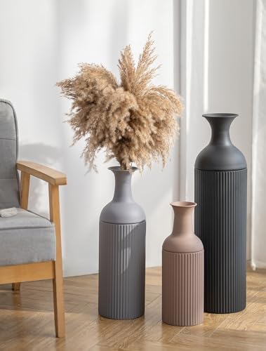 Sziqiqi Metal Tall Floor Vase, Tricolor Large Ribbed Floor Standing, 3Pcs - Image 5