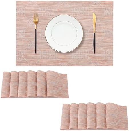 Leetaltree Coral Placemats Set of 12 - Heat Resistant Non-Slip Place mats for Dining Table, Washable Durable PVC Vinyl Woven Table Mats（Coral, 12） by Leetaltree-ArtatEveryTable