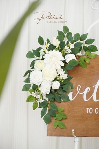 Wedding Decor (Pack of 2) Welcome Sign Flower Backdrop Garland for Ceremony Reception Wall Easel Home Decoration Entryway Faux Outdoor Board Head Table Decor (White) - Image 5