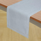Solino Home 100% Pure Linen Table Runner Dusty Blue Hemstitch, 14 x 132 in - Image 2