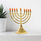 Zion Judaica Glossy Gold Electric Hanukkah Menorah LED Bulbs - Batteries or USB Powered - 4' Cable Included Battery Hanukkiah Chanukah Lights - Image 3
