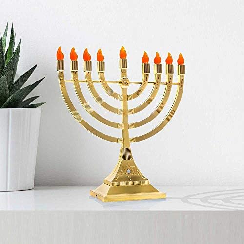 Zion Judaica Glossy Gold Electric Hanukkah Menorah LED Bulbs - Batteries or USB Powered - 4' Cable Included Battery Hanukkiah Chanukah Lights - Image 3