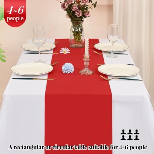 12 Pack Red Polyester Table Runner,12x72 inch Christmas Table Runner Washable and Reusable Rustic Farmhouse Polyester Table Runners for Wedding Birthday Parties Graduations Christmas Decor - Image 3