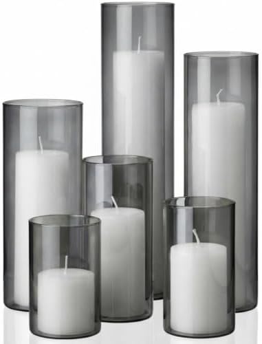 Shihanee 6 Glass Cylinder Vase Pillar Candle,White, Smoky Black,Set of 6 by Shihanee