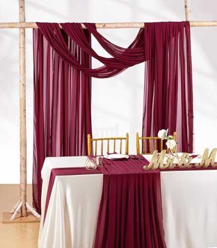 10 Pieces 10Ft Chiffon Table Runners Burgundy Sheer Rustic Wedding Table Runner Elegant Bridal Party Decorations 27x120 Inches - Image 2