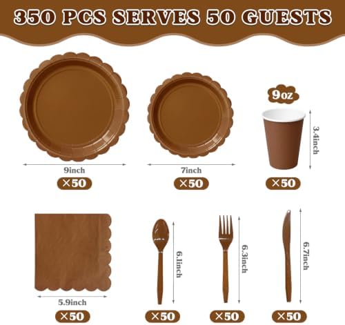 Vyntra 350 Pcs Brown Paper Plates and Napkins Party Supplies - Image 2