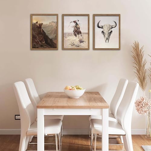 Western Cowboy Wall Art Set of 3, Vintage Southwestern Cowboy Wall Decor Paintings, Western Longhorn Bull Posters Prints Pictures for Bedroom Living Room Farmhouse Decor 12x16 Inch Wood Framed - Image 7